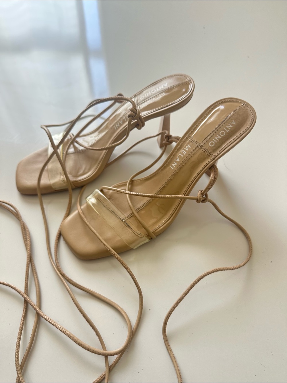 ANTONIO MELANI Nude Lace-Up Strappy Sandal